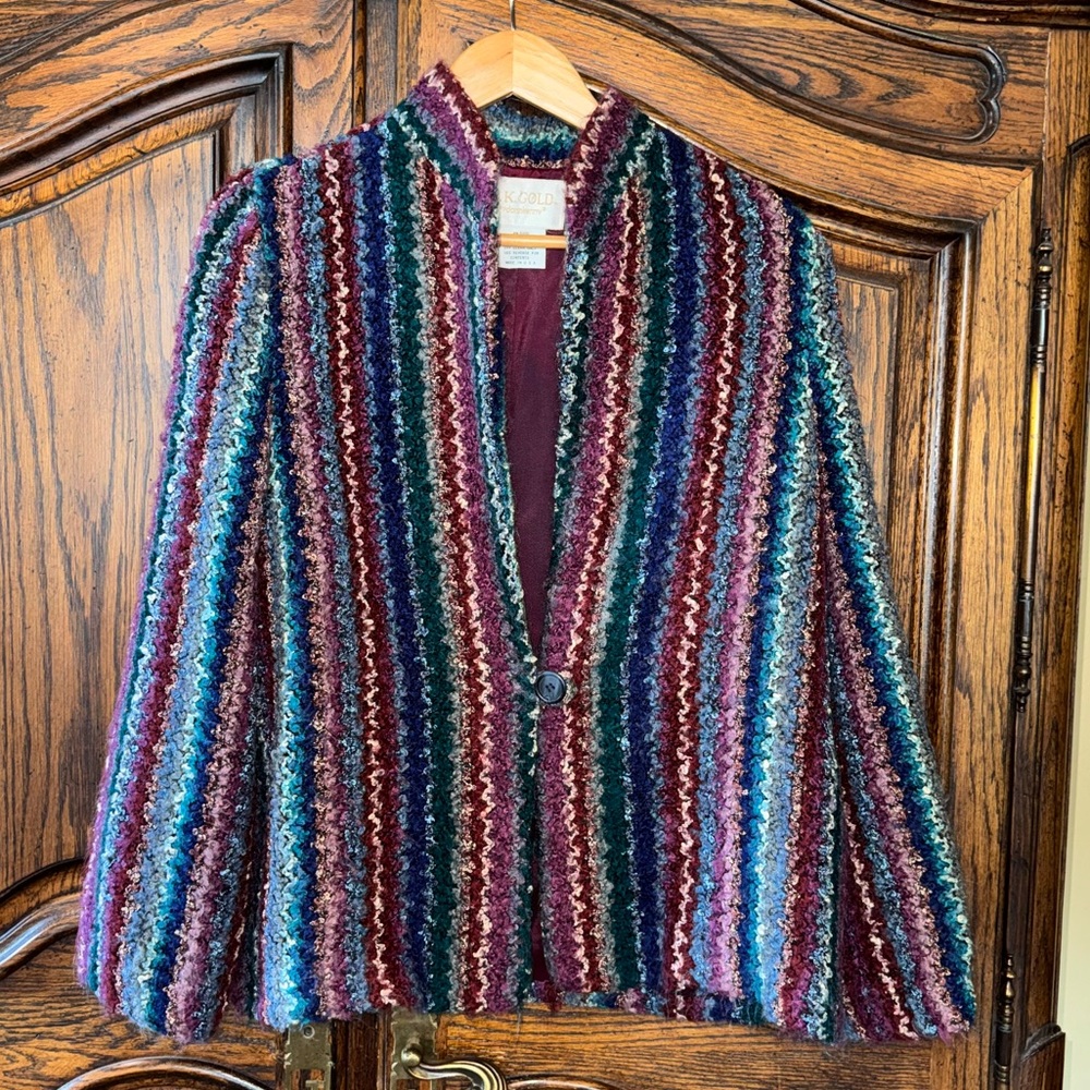 Vintage 1980’s DK GOLD Striped Multicolor Knit Blazer Jacket Size 14